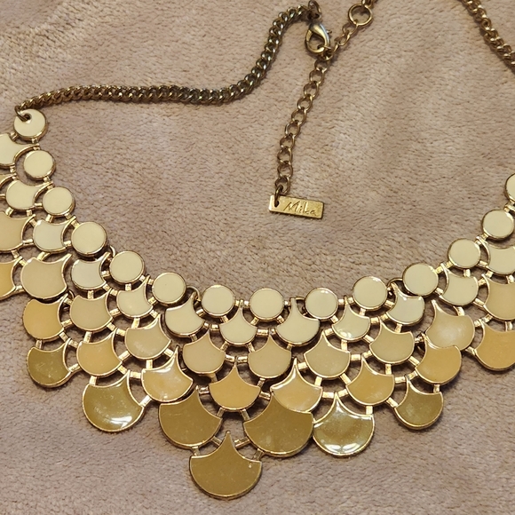 Mika Signed Gold Tone Enamel Art Deco Cleopatra Bib Statement Choker Necklace - Picture 5 of 6